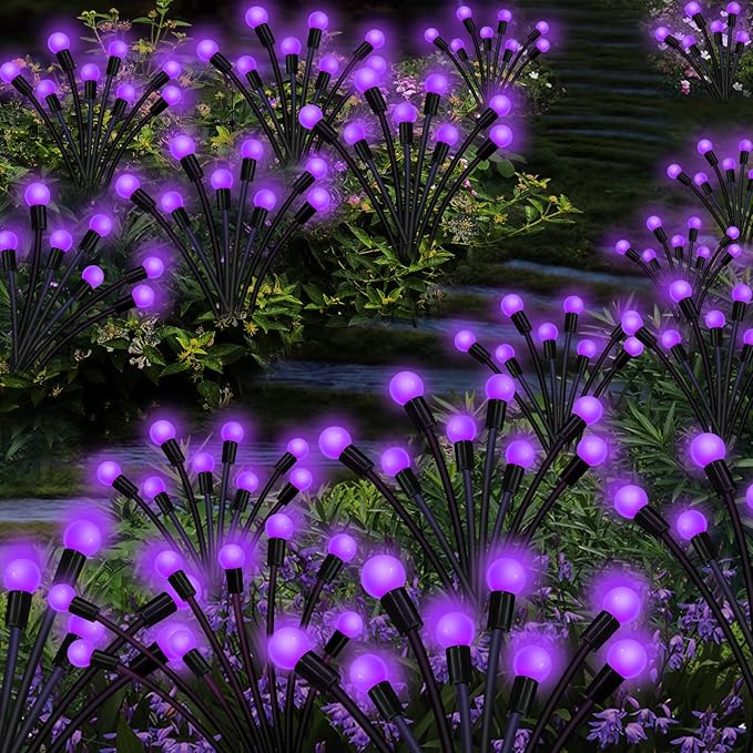 Kohlrabi Solar Garden Lights Outdoor, 4 Pack 40 LED Purple Firefly Lights Waterproof, Sway by Wind, Solar Swaying Light for Yard Patio Backyard Garden Planter Flower Bed Pathway Decoration