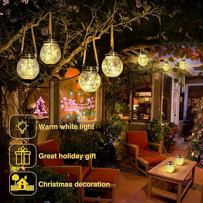 ROSHWEY Solar Lanterns Outdoor Waterproof, 4 Pack Garden Lights Outdoor Lantern Paito Decor Christmas Gifts Solar Globe Lights Outdoor Hanging for Backyard Porch Balcony Decoration, Warm White