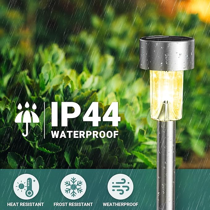 GIGALUMI 12Pack 6Color Solar Garden Lights, Solar Christmas Lights Outdoor Waterproof Decorative, Stainless Steel Led Pathway Landscape Lighting for for Landscape, Yard, Garden, Lawn and Walkway