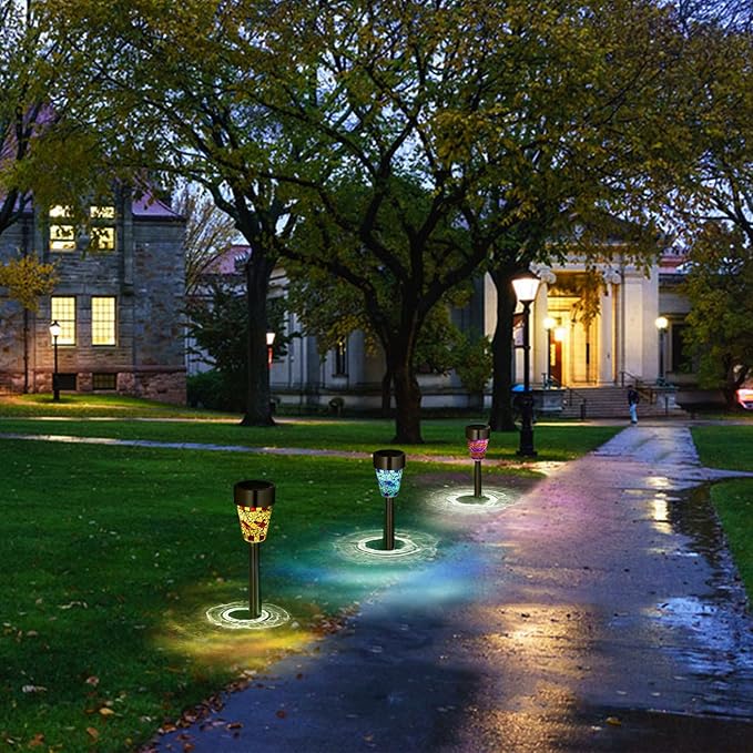 SUNWIND Solar Garden Lights Outdoor Decorative Mosaic Glass Pathway Lights White LED Solar Landscape Lights Waterproof for Lawn Path Patio Yard Walkway