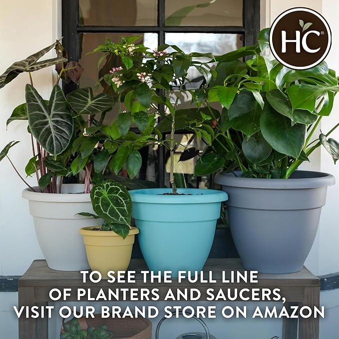 The HC Companies Caribbean Planter Pot - Outdoor & Indoor Plant Pot with Drainage Hole & Plug - Rolled Rim Plastic Pots for Plants & Flowers - Decorative Plant Pot (14" Pink Rose, Pack of 2)