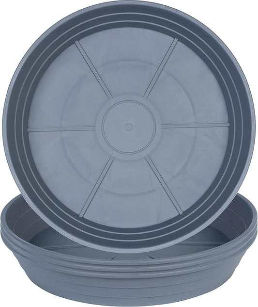 Plant Saucer 6 Inch 4 Pack 6 8 10 12 14 16 18 20 25, Plastic Plant Trays for Pots，Extra-Deep Plant Water Dray Tray, Bird Bath Bowl, Heavy Flower Plant saucers Indoors and Outdoor No Holes 6in-4 grey