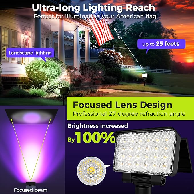 Color Changing Solar Spot Lights Outdoor Waterproof for Flag, Tree, House, Garden, Yard, Landscape Spotlights for Accent Uplighting Halloween Christmas Decorations-2 Pack