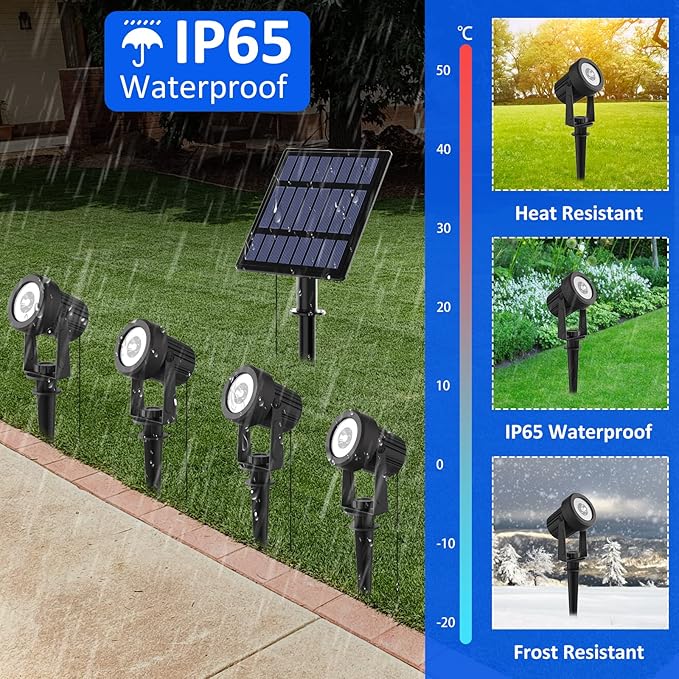 T-SUNUS Solar Garden Spotlight Outdoor, 4-in-1 Solar Spot Lights IP65 Waterproof 9.8ft Cable, 5W Separated Solar Panel, Auto On/Off for Tree Patio Yard Driveway Pathway Pool Area(Warm White 3000K)