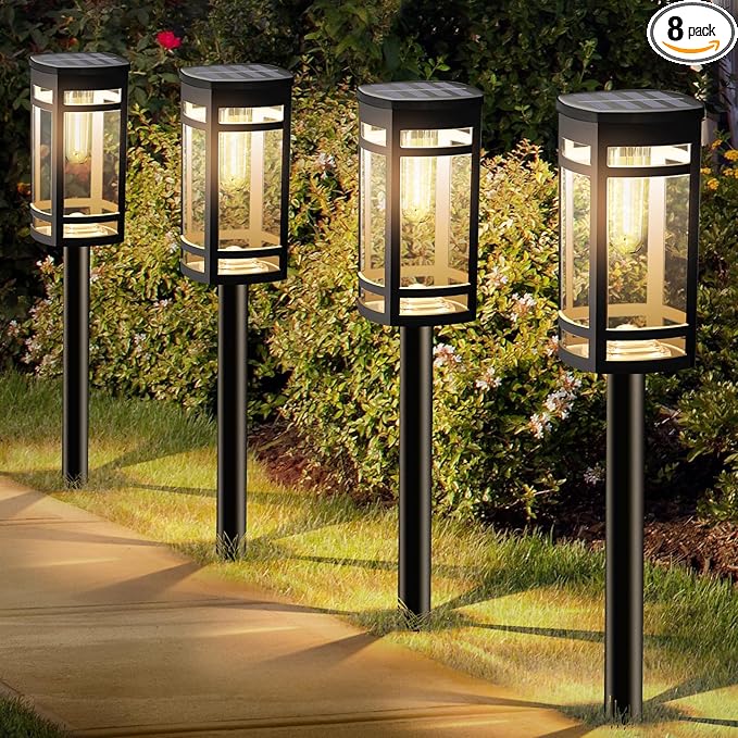 8 Pack Solar Lights Outdoor Waterproof for Garden Pathway Walkway Driveway Yard Lawn Decorative Landscape Lighting. (Warm White Light, 8)