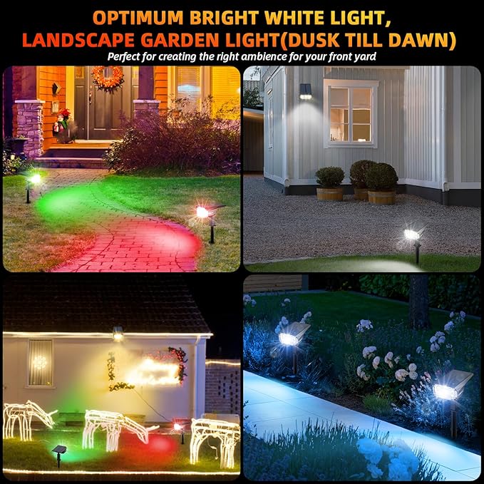 Color Solar Lights Outdoor Waterproof Spotlights with 9 Light Modes, Color Changing Solar Outdoor Lights for Decorate Festivals, Colored Solar Spot Lights Auto On/Off, RGBW 6 Pack
