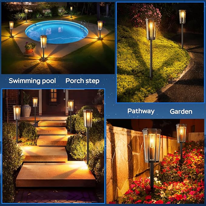 Solar Pathway Lights Outdoor 4 Pack IP65 Waterproof Solar Lights for Garden Yard Solar Powered Landscape Lighting for Patio Walkway Driveway Pathway (Warm Light)