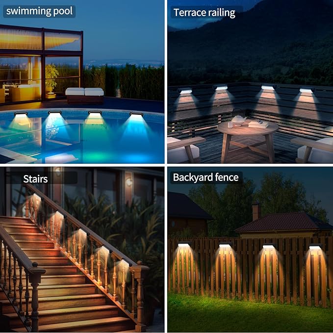 GOESWELL Solar Post Cap Lights Outdoor, LED Deck Fence Post Lights for 4x4 Wooden and Vinyl Posts 2 Lighting Modes Warm White Cool White Garden Decoration (Fence Lights -2packs)