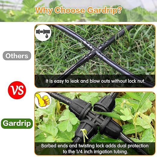 Upgraded 1/4" Drip Irrigation Cross Fittings：24 Pieces Leak Free Lock Barbed 4 Way Tee Connectors for 1/4 Inch Irrigation Tubing Quick Connect Parts for Garden Landscape System