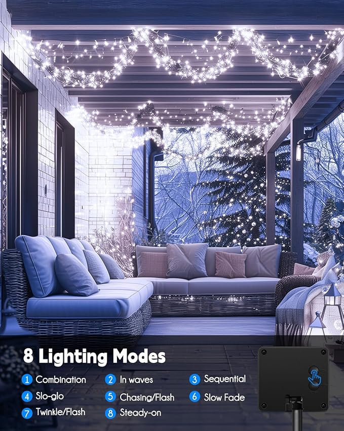 Brightown Solar String Lights for Outside, 19.6Ft 240 LED Solar Fairy Lights for Outdoor Waterproof with 8 Modes for Patio Party Garden Yard Home, Pure White