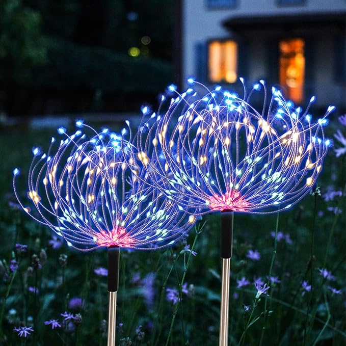 5 Pack Outdoor Solar Garden Lights, Solar Firework Lights 600 LED Waterproof Lamps Decorative, Fireworks Lamp 8 Modes Landscape Lights with Remote for Pathway Backyard Walkway Patio Christmas Party