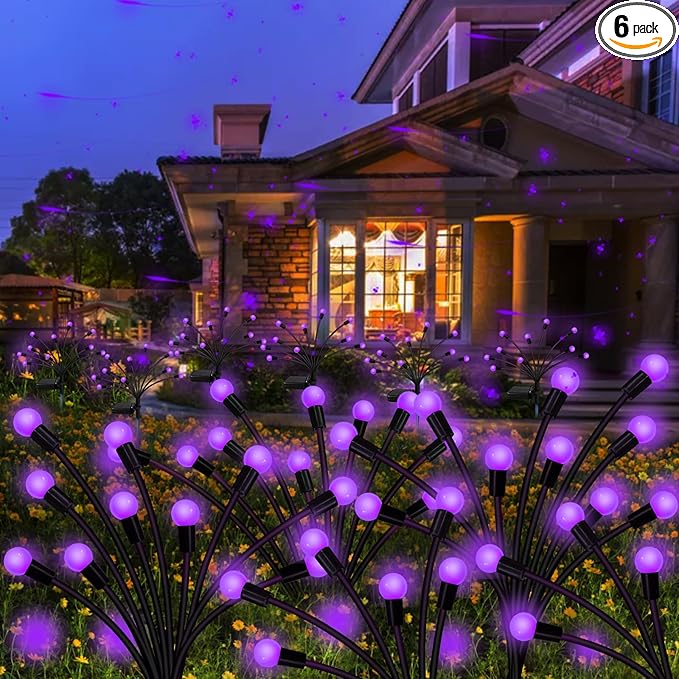 Kohlrabi Solar Garden Lights Outdoor, 6 Pack 60 LED Solar Purple Firefly Lights Waterproof, Sway by Wind, Solar Swaying Light for Yard Patio Backyard Garden Planter Flower Bed Pathway Decoration