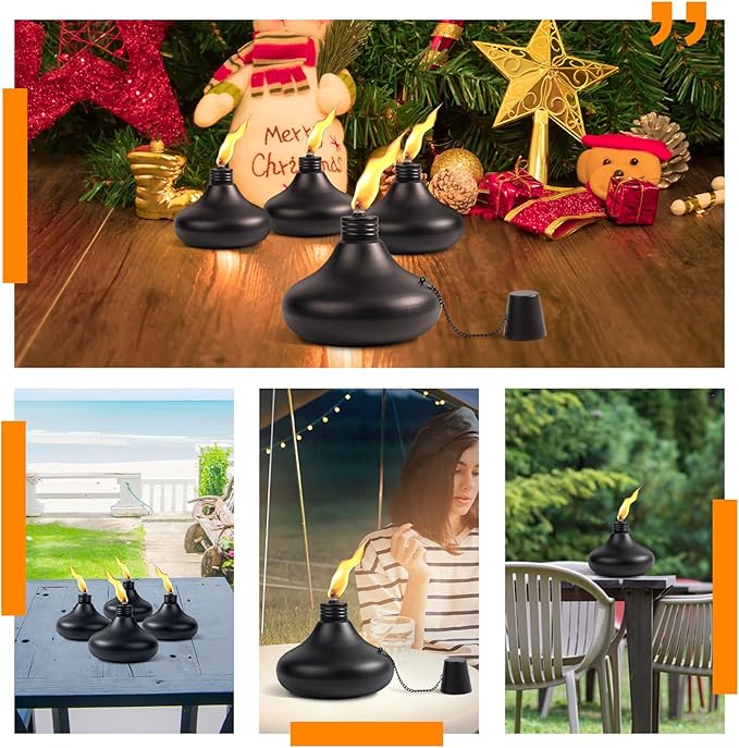 Upgraded Tabletop Torches Set of 4, 24oz Citronella Candles for Outdoor, Metal Table Top Torches for Outside, Refillable Torch Lanterns for Patio, Yard, Deck, Garden, Party