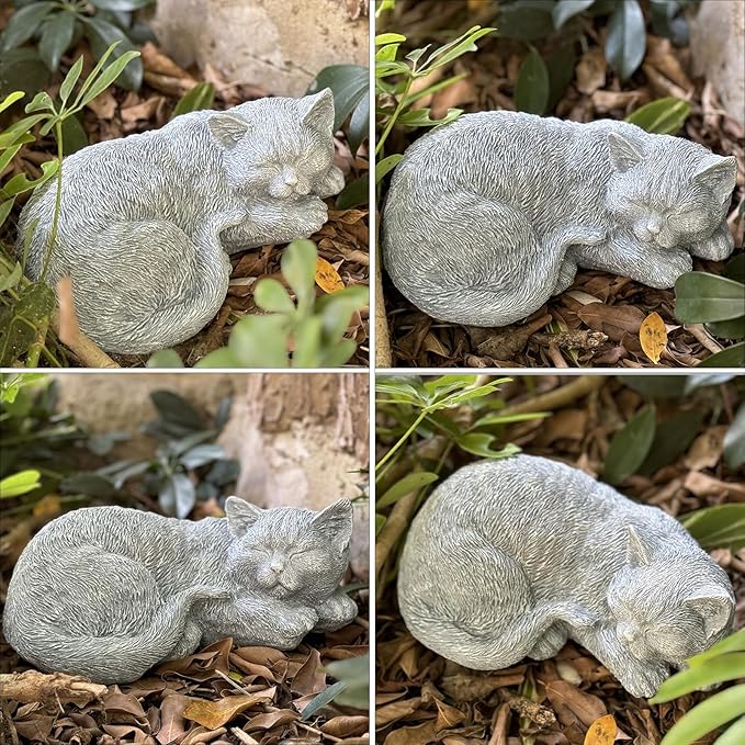 Cat Memorial Stones & Grave Markers Cat Statue, Cats Memorial Gifts for Loss of Cat Sympathy Gift, Cat Statues for Garden Outdoor Statue Decor, 11.4" Length Garden Accent Decorative Cat Figurine