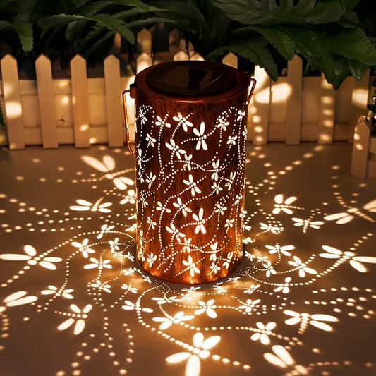 Mothers Day Gifts,Solar Lanterns Outdoor Hanging Lantern Lights, Dragonfly Hollowed-Out Metal Decor Lantern, Waterproof LED Decorative Garden Light - Delicate Garden Decoration for Patio, Yard