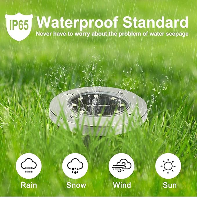 Solar Ground Lights, Waterproof Solar Garden Lights, Upgraded Outdoor Garden Waterproof Bright in-Ground Lights, Landscape Lights for Pathway,Yard,Deck,Lawn,Patio,Walkway (8 Pack Warm Light)…