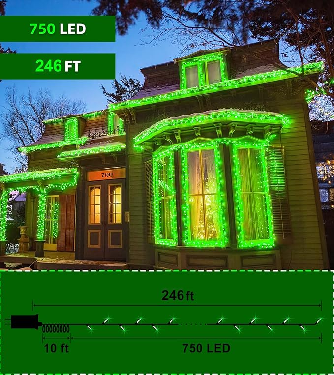 750 LED 246FT Christmas Lights Outdoor, Super Long Waterproof Christmas String Lights with 8 Modes, Christmas Tree Lights with Timer Memory for Fence Garden Xmas Wedding Party DecorGreen