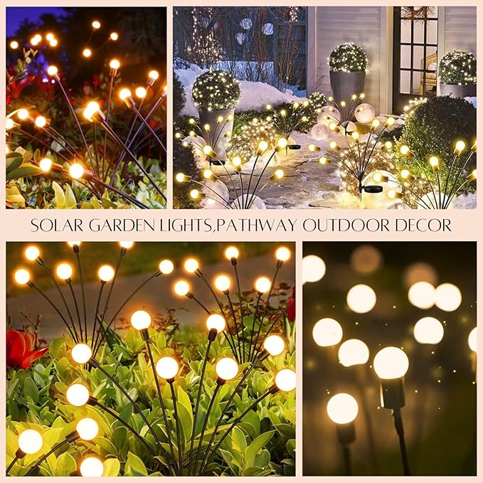 OZS 4Pack Total 32LED Solar Garden Lights -Solar Lights Outdoor, Solar Firefly Lights, Sway by Wind, Solar Fairy Lights Outdoor Waterproof for Patio Pathway Garden Decor(Warm White)