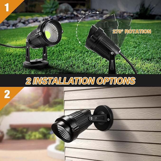 LemonBest Landscape Lights - 5W 110V Outdoor Spotlight - Waterproof IP65-3000K Cool White LED Landscape Lights - 5ft Cable for Yard Garden Patio Driveway House (Include Spike) (6 Pack)
