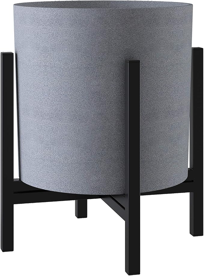 FaithLand Plant Pot 8 inch - Perfectly Fits Mid-Century Modern Plant Stand - Drainage Plug and Drainage Mesh Screen - Gray Planter Pot