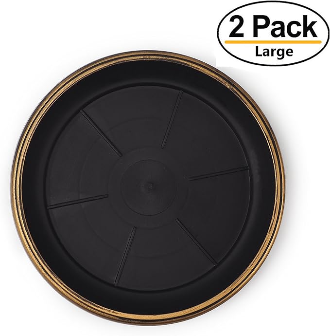 9" Decorative Heavy Duty Tray/Saucer (2 Pack) Rustic Medieval/French Country Look, Pot/Planter Base for Indoor/Outdoor Decor Use. Long Lasting, Reusable Light Weight (9 inches, Gold)
