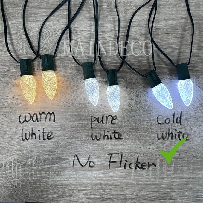 C9 Christmas Pathway Lights with Stakes,Cold White,30 Ft 20 Strawberry LED Bulbs,Connectable Shatterproof Outdoor Lights Marker for Xmas Yard Garden Path Lawn Walkway Sidewalk