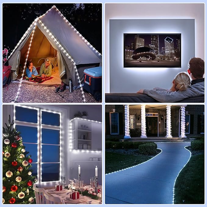 Rope Lights for Outside, 66FT 200 LED Christmas String Lights with Waterproof 8 Modes, Flexible and Connectable Plug in Fairy Light for Outdoor Indoor Patio Pool Garden Party Holiday Decor, White