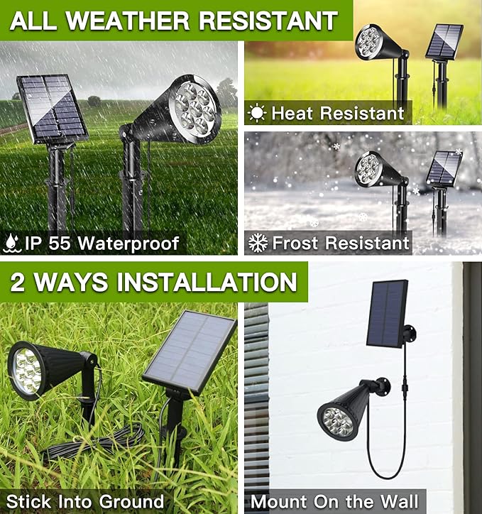 Solar Spot Lights for Ooutside Waterproof Solar Landscape Lights Dusk to Dawn, 2-in-1 Solar Spotlight Solar Powered Accent Lights for Garden Porch Walkway Patio(1 Pack)
