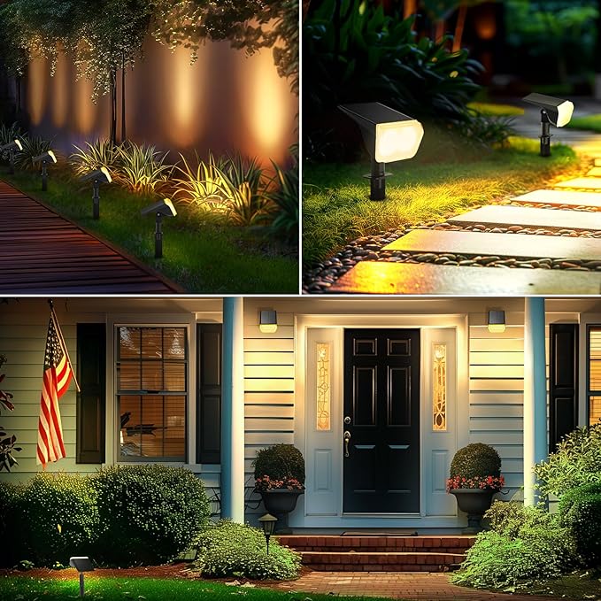 Consciot Solar Spot Lights Outdoor Waterproof, 24 LED Dusk-to-Dawn Solar Spotlight, 2 in 1 Adjustable Wall Lights, Warm White Solar Landscape Spotlights for Garden Yard Wall Walkway, 4 Pack