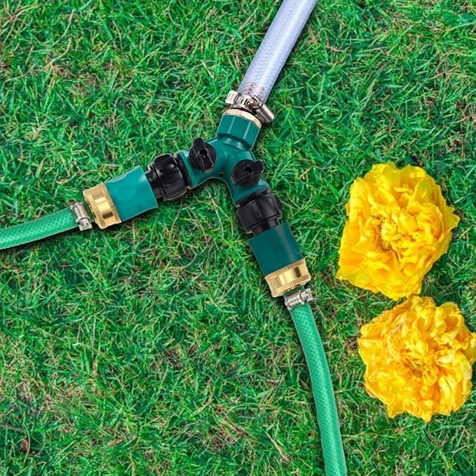 Garden Hose Splitter, 2pcs 3/4" 2 Way Plastic Water Hose Splitter, Garden Hose Connector with Faucet Watering Shut Off for Landscaping, Gardening, Flower Planting, Irrigation