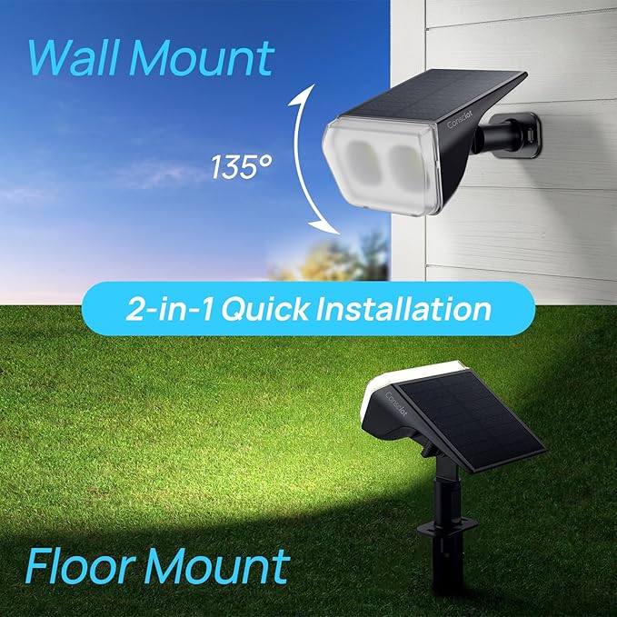 Consciot Solar Spot Lights Outdoor Waterproof, 24 LED Dusk-to-Dawn Solar Outdoor Lights, 2 in 1 Adjustable Wall Lights, Daylight Solar Landscape Spotlights for Garden Yard Wall Walkway, 4 Pack
