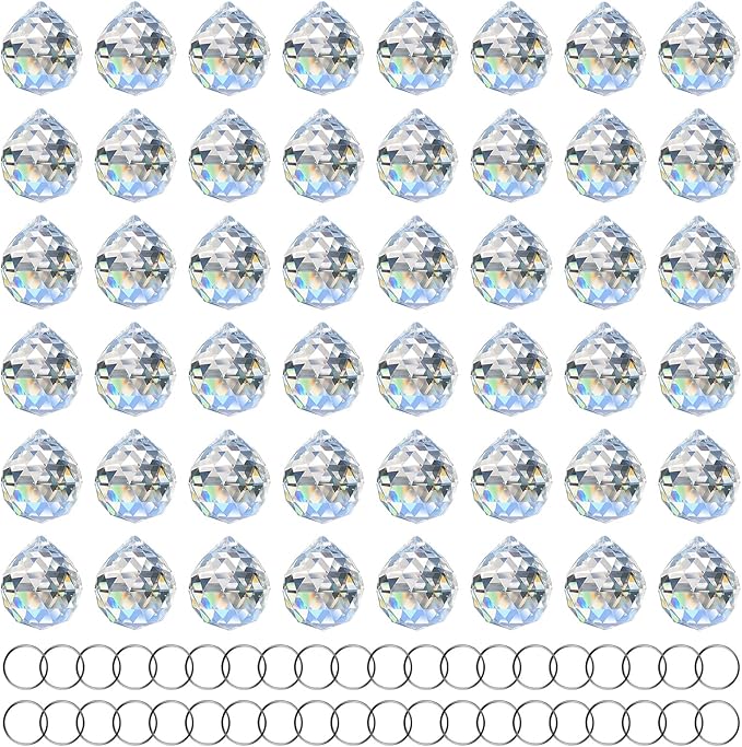 MerryNine 48 Pcs 30mm Clear Crystal Ball Prism Sun Shine Catcher Rainbow Pendants Maker, Hanging Crystals Prisms for Windows, for Feng Shui, for Gift (30mm/1.18" 48pack, 48)