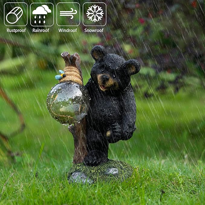 Garden Statues Bear Decor Light,Solar Bear Statue Ourdoor Statue,Animal Garden Decor,Funny Figurine Decor,Outdoor Decor for Patio,Porch,Balcony,Yard,Lawn