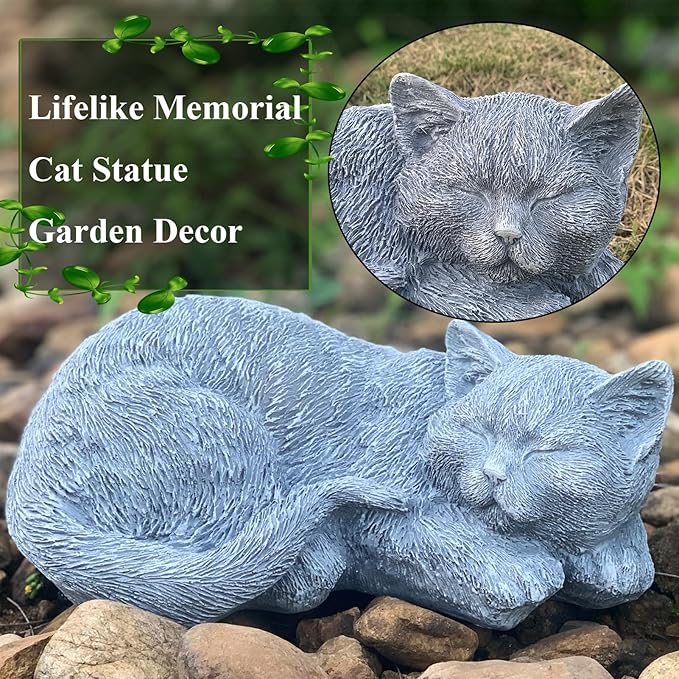 Cat Memorial Stones & Grave Markers Cat Statue, Cats Memorial Gifts for Loss of Cat Sympathy Gift, Cat Statues for Garden Outdoor Statue Decor, 11.4" Length Garden Accent Decorative Cat Figurine