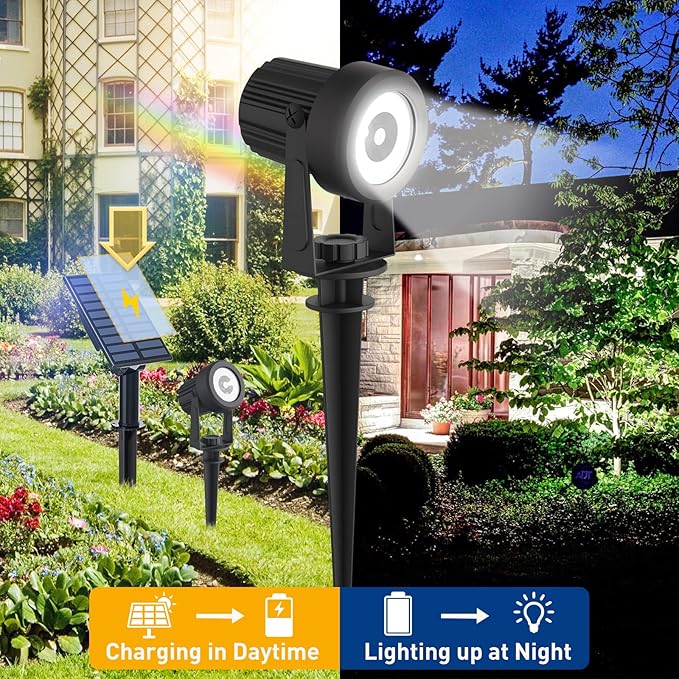 T-SUNUS Solar Garden Spot Lights, LED Solar Landscape Light Outdoor IP65 Waterproof 9.8ft Cable, Separated Solar Panel, Auto ON/Off for Garden, Driveway, Pathway, Pool Area (White 6000K)