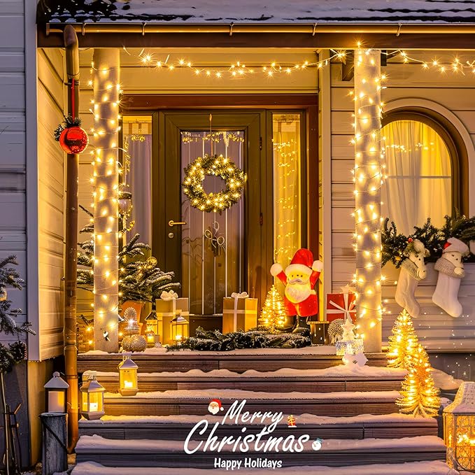 JMEXSUSS 400 LED String Lights Indoor, 132ft Warm White Christmas Lights Outdoor Plug in, 8 Modes Waterproof Twinkle Lights for Outside Holiday Wedding Party Decorations