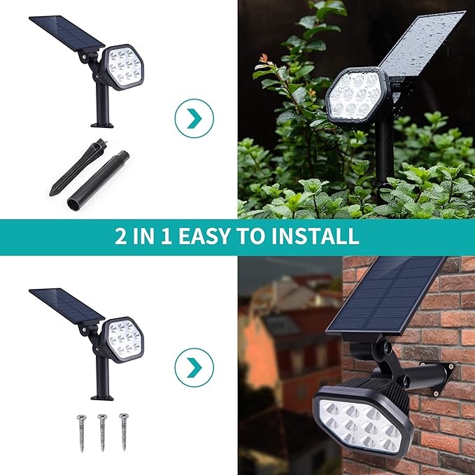 Nekteck Solar Lights Outdoor,10 LED Landscape Spotlights Powered Wall Lights 2-in-1 Wireless Adjustable Security Decoration Lighting for Yard Garden Walkway Porch Pool Driveway (10 Pack, Warm White)