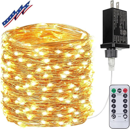 66Ft 200LED Fairy Lights Plug in with Remote, Waterproof String Lights Outdoor & Indoor 8 Modes with Timer, LED Twinkle Lights for Girl's Room Garden Patio Halloween Christmas Decorations (Warm White)