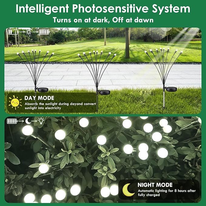 BOSSERN 2025 Solar Lights Outdoor Waterproof, 6 Pack Solar Garden Lights, Solar Firefly Lights Waterproof, Solar Twinkle Swaying Fairy Light for Yard Patio Pathway Garden Decoration (Cool White)