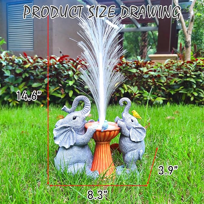 Elephant Statue Solar Garden Decor,Resin Elephant Statue and Colour Changing Optical Fiber Solar Lights,Outdoor Decor for Balcony, Garden, Patio, Yard, Lawn, Gifts for Mom Grandma