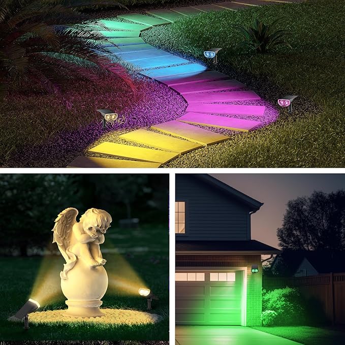 Consciot Solar Color Changing Outdoor Spotlights, 7 Lighting Modes Outside Solar Lights Waterproof IP67, Multicolor Christmas Decorations Landscape Lights for Pathway Patio Fence, Auto On/Off, 6 Pack