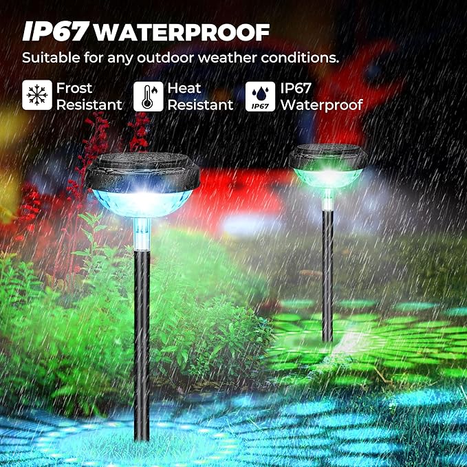 Kingsyard 6 Pack Solar Pathway Lights Outdoor Waterproof IP67, Bright Color Changing & Warm White LED Solar Lights for Outside Garden Yard Landscape Path Christmas Walkway Decor