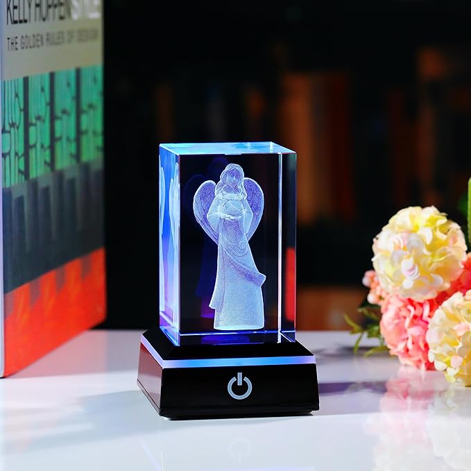 Qianwei 3D Crystal Guardian Angel Figurines Gifts for Women - Angel Red Cardinal Gifts Statue Stuff Paperweight Sympathy Christian Gifts for Best Friend Keepsake Paperweight