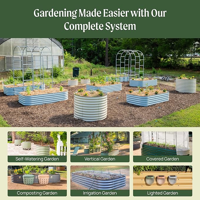 Vego garden Raised Garden Bed Kits, 17" Tall 9 in 1 8ft x 2ft Metal Raised Planter Bed for Vegetables Flowers Ground Planter Box, Sky Blue