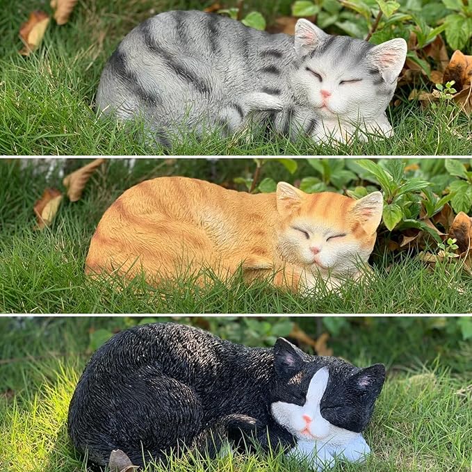 Cat Statue Outdoor Cat Figurines Garden Decor, Black Cat Statue Figurine Decor Sculpture for Patio, Yard, Sleeping Cat Statues for Indoor Table Accessory, Gift for Mom