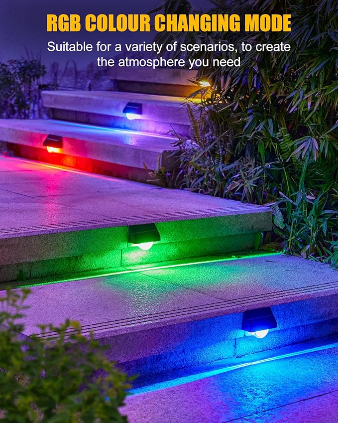 Brightown Solar Step Lights Outdoor Waterproof, 6 Pack Solar Stair Lights for Outside, Multiple Color Modes Step Light Outdoor for Garden Stair, Front Step, Front Porch, Deck, Sidewalk and Patio