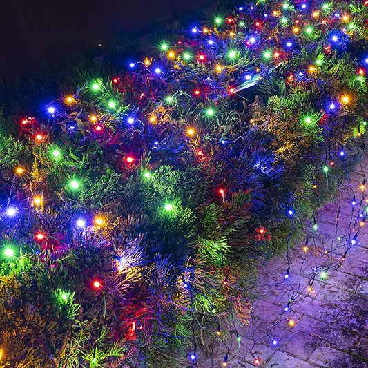 Dazzle Bright Christmas Net Lights, 360 LED 12FT x 5 FT Green Wire Waterproof Connectable String Lights with 8 Modes, Christmas Outdoor Lights for Bushes Garden Holiday Decoration (Multi-Colored)