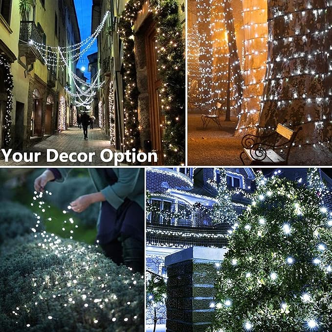 Joomer Solar Christmas Lights Outdoor 4 Pack Total 156FT 400LED 8 Lighting Modes Solar String Lights Waterproof Fairy Tree Lights for Garden Yard Patio Christmas Decoration (White)