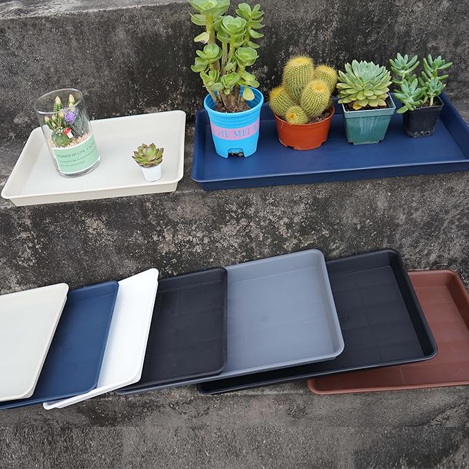 Plant Growing Trays 4 Pack, Plant Tray, 14.5"x11", Heavy Sturdy Plastic Plant Saucer Seed Trays, Seedling Starter Tray, Plant Drip Trays for Indoors, Seed Starter Growing Tray (Chocolate)