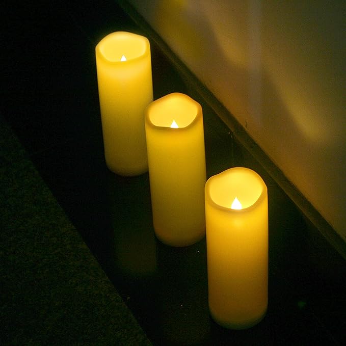 iZAN 2 PCS Outdoor Flameless LED Pillar Candle with Remote & Timer - Long Lasting Waterproof Flickering Battery Operated Electric Candle for Christmas Lantern Party Wedding Decoration 3"x8"